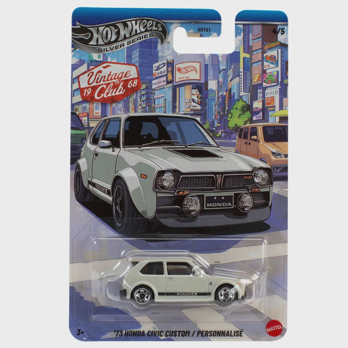 Hot Wheels | Basic Premium Silver Series VINTAGE CLUB 3 4/5 ‘73 Honda Civic Custom hellgrau